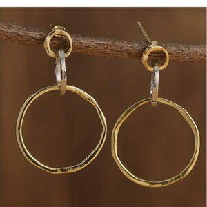 Vintage Bohemian Style 18K Golden Plated Two Tone Hollow Circle Hoops